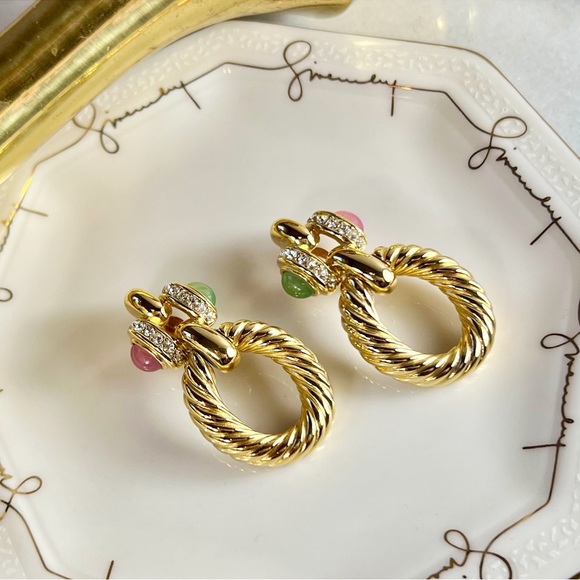 Givenchy Couture Gold & Pastel Door Knocker Clip-On Earrings - Picture 9 of 9